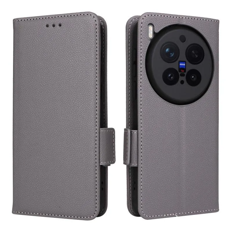 SNAPFIT Case Compatible with Vivo X300 / X300 Pro SNAPFIT Mobile Phone Case Side Buckle Pebbled X300Pro Leather Case Lanyard Holder Money Card — Black / Vivo X300