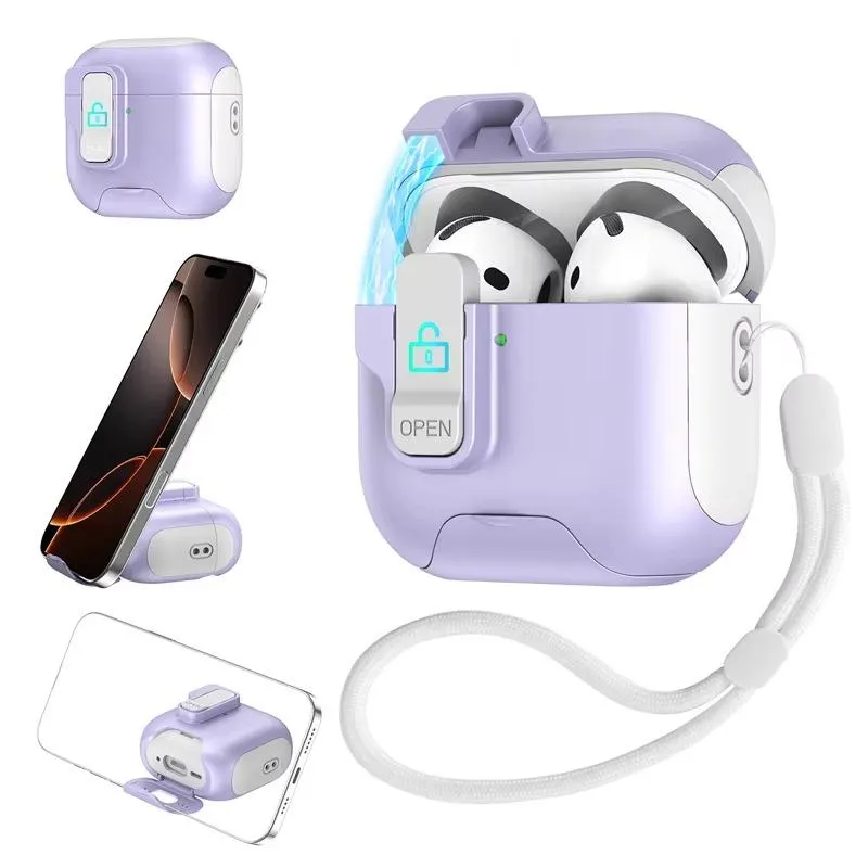 SNAPFIT Case Compatible for Airpods 4 2024 SNAPFIT Stand Security Lock Magnetic With Strap Lanyard Protective Cover Casing - Primary Focuss ā Apple Green / Airpods Pro 3 2025