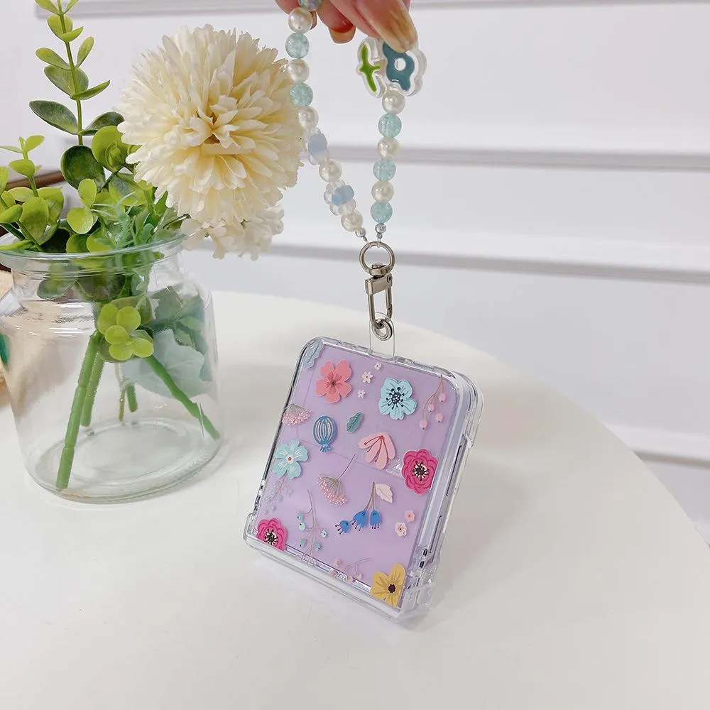 SNAPFIT Case for Samsung Galaxy Z Flip 8 Flip8 SNAPFIT 3D Floral Clear Transparent Painted Pattern Design Hinge Engsel Protector with Lanyard Protective Cover Casing - Primary Focuss ā Sricker Love
