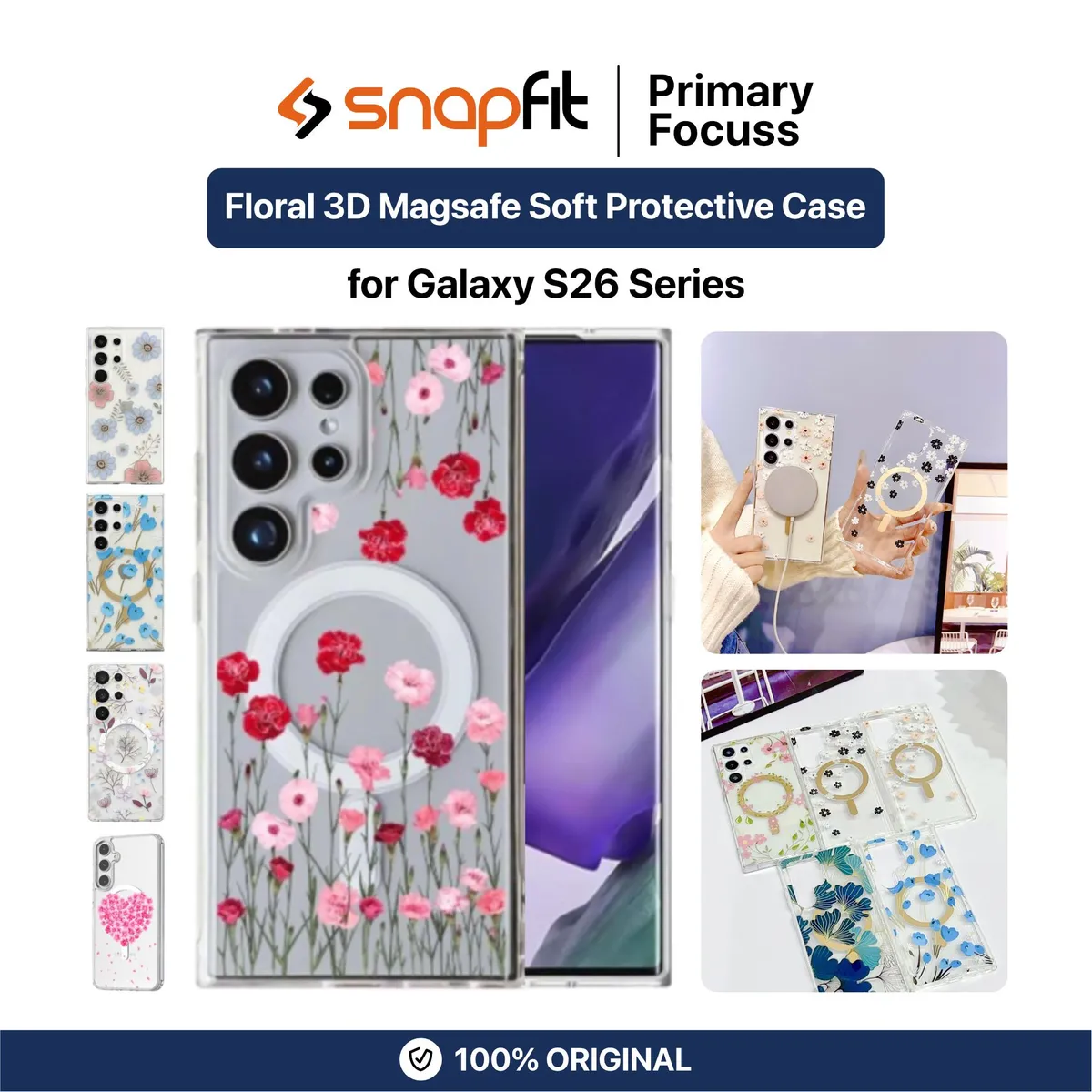 SNAPFIT Case for Samsung Galaxy S26 Ultra Plus SNAPFIT Floral 3D MagSafe Softcase Hardcase Full Protection Casing Cover - Primary Focuss