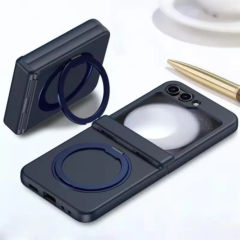 SNAPFIT Case Compatible With Samsung Galaxy Z Flip8 Flip 8 Ultra Hard Case 360° Rotating Stand Hinge Protection Slim Armor Shockproof Casing Bulit In Screen Protector — Black