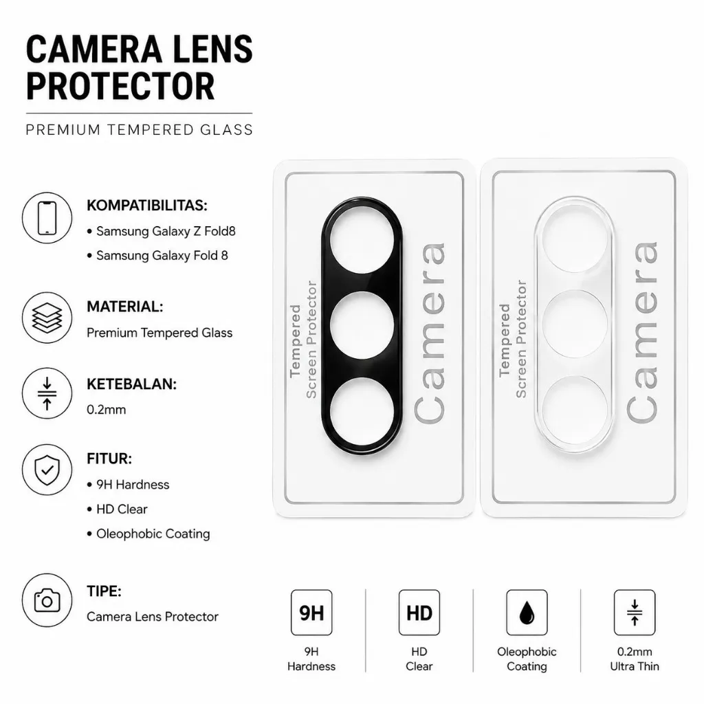 SNAPFIT Lens Camera Samsung Galaxy Z Fold 8 Ultra Fold 8 Wide Anti Gores Tempered Glass Lens Shield Pelindung Kamera — Black / Fold 8 (Wide)