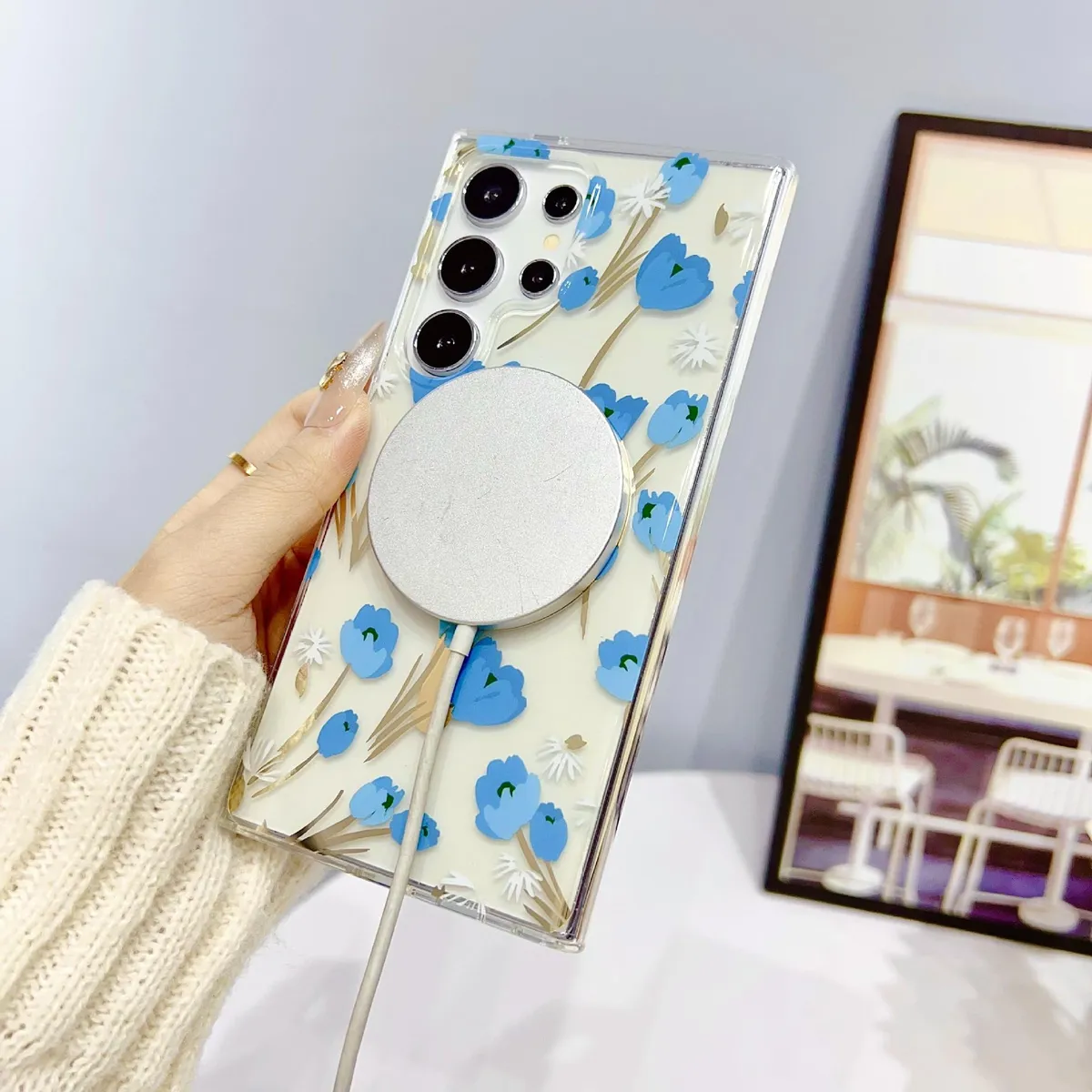 SNAPFIT Case for Samsung Galaxy S26 Ultra Plus SNAPFIT Floral 3D MagSafe Magnetic Flower Clear Transparent Protective Premium Casing Cover - Primary Focuss โ Blue Daisy / S26