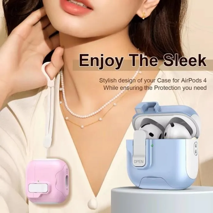 Case AirPods 4 SNAPFIT Stand Security Lock Magnetic with Lanyard — Purple