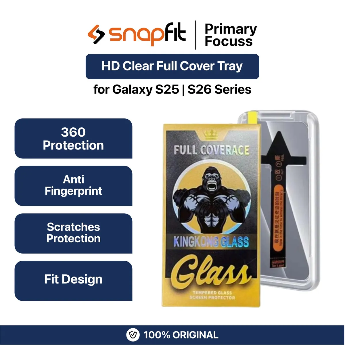 SNAPFIT Screen Protector for Samsung Galaxy S26 / S25 Ultra Plus SNAPFIT Screen Guard Anti Gores Clear Non Full With Tray - Primary Focuss