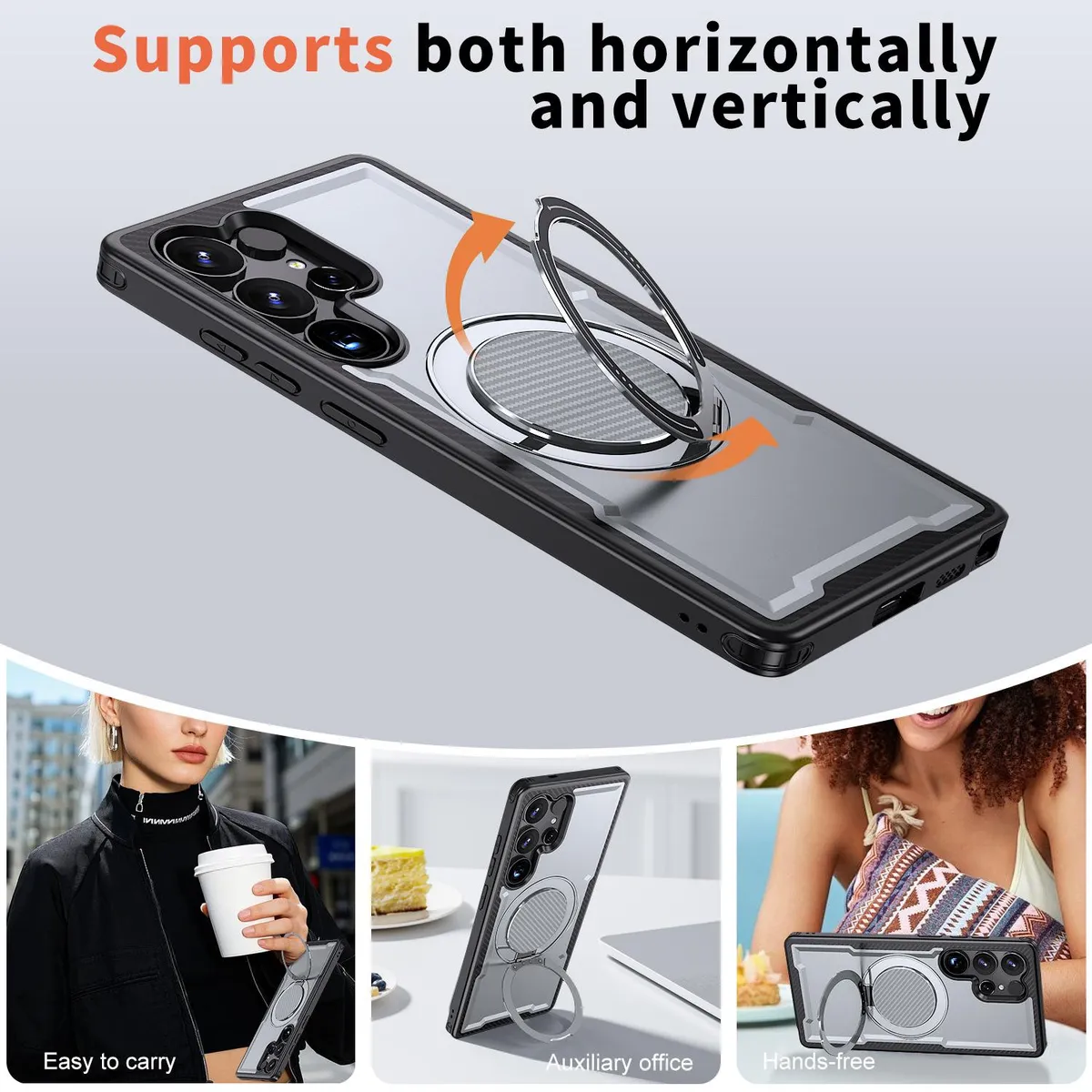 SNAPFIT Case Compatible for Samsung Galaxy S26 Ultra SNAPFIT Carbon Fiber Texture With MagSafe Magnetic Ring Stand Holder Case — Navy
