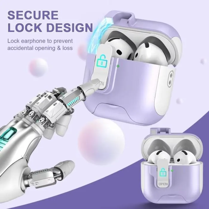 Case AirPods 4 SNAPFIT Stand Security Lock Magnetic with Lanyard — Purple