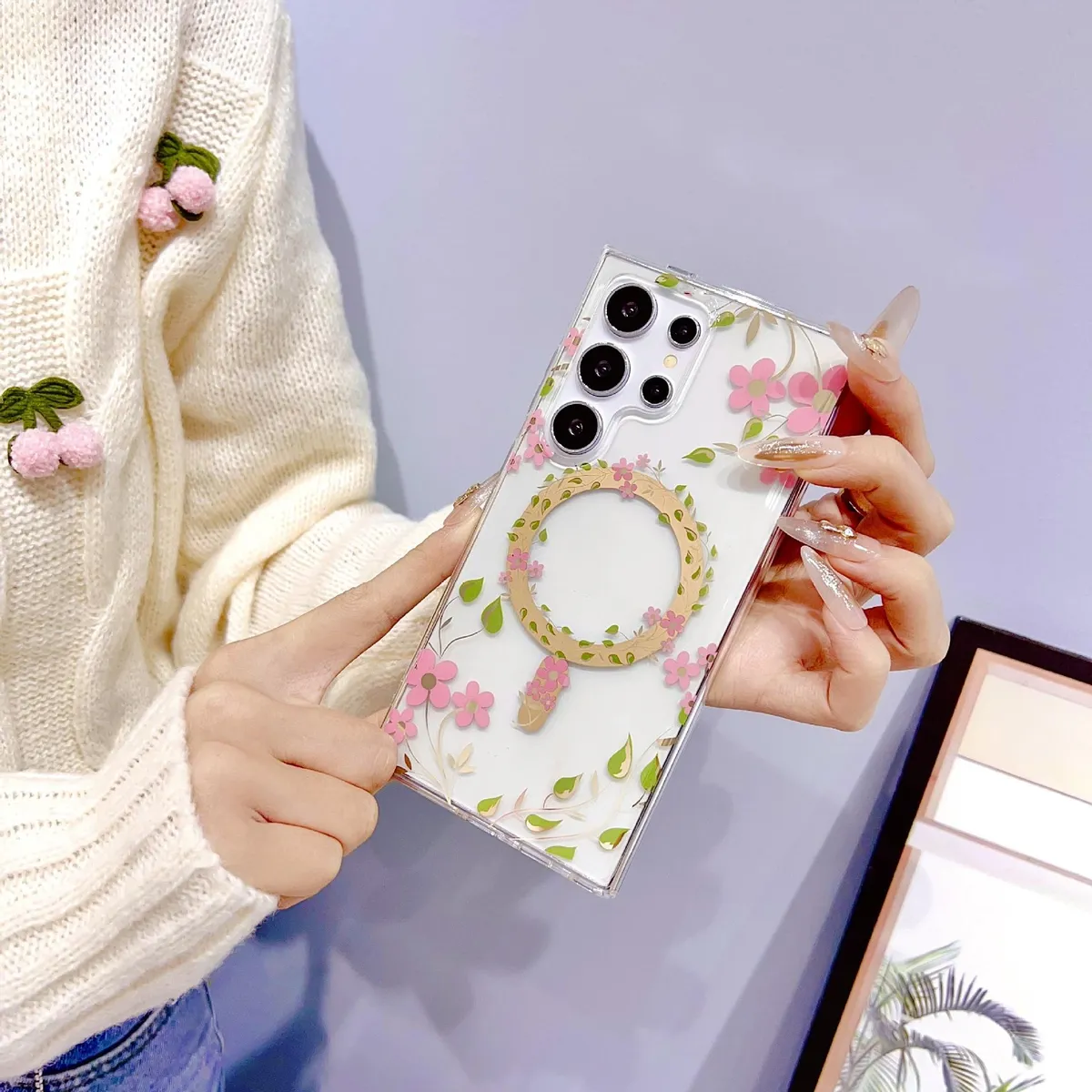 SNAPFIT Case for Samsung Galaxy S26 Ultra Plus SNAPFIT Floral 3D MagSafe Magnetic Flower Clear Transparent Protective Premium Casing Cover - Primary Focuss โ Blue Daisy / S26