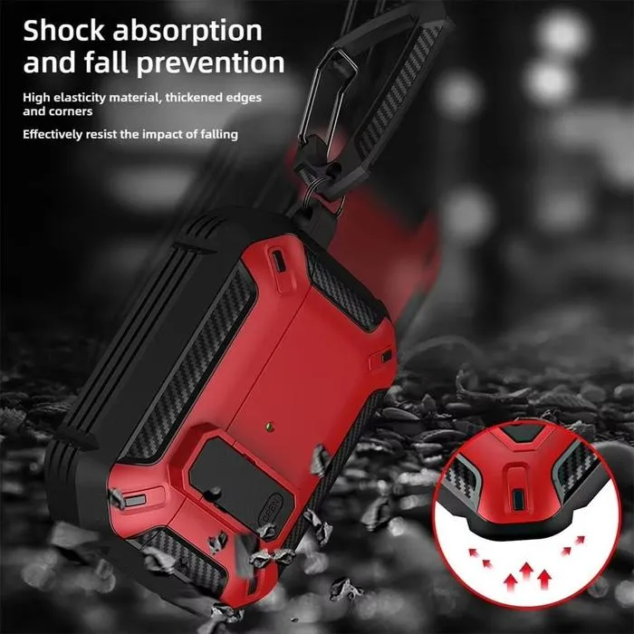 Case AirPods 4 Security Lock Military Shockproof Protect Cover With Keychain ā Red