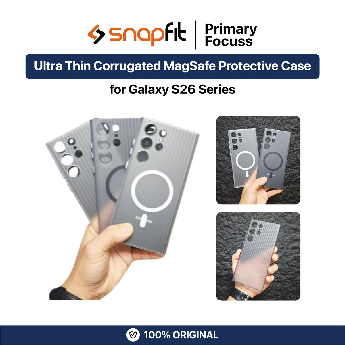 SNAPFIT Case for Samsung Galaxy S26 Ultra Plus SNAPFIT Ultra Thin Corrugated Pattern MagSafe Magnetic Matte Protective Cover Casing - Primary Focuss