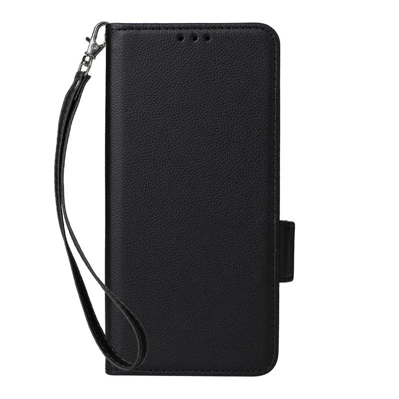 SNAPFIT Case Compatible with Vivo X300 / X300 Pro SNAPFIT Mobile Phone Case Side Buckle Pebbled X300Pro Leather Case Lanyard Holder Money Card — Black / Vivo X300