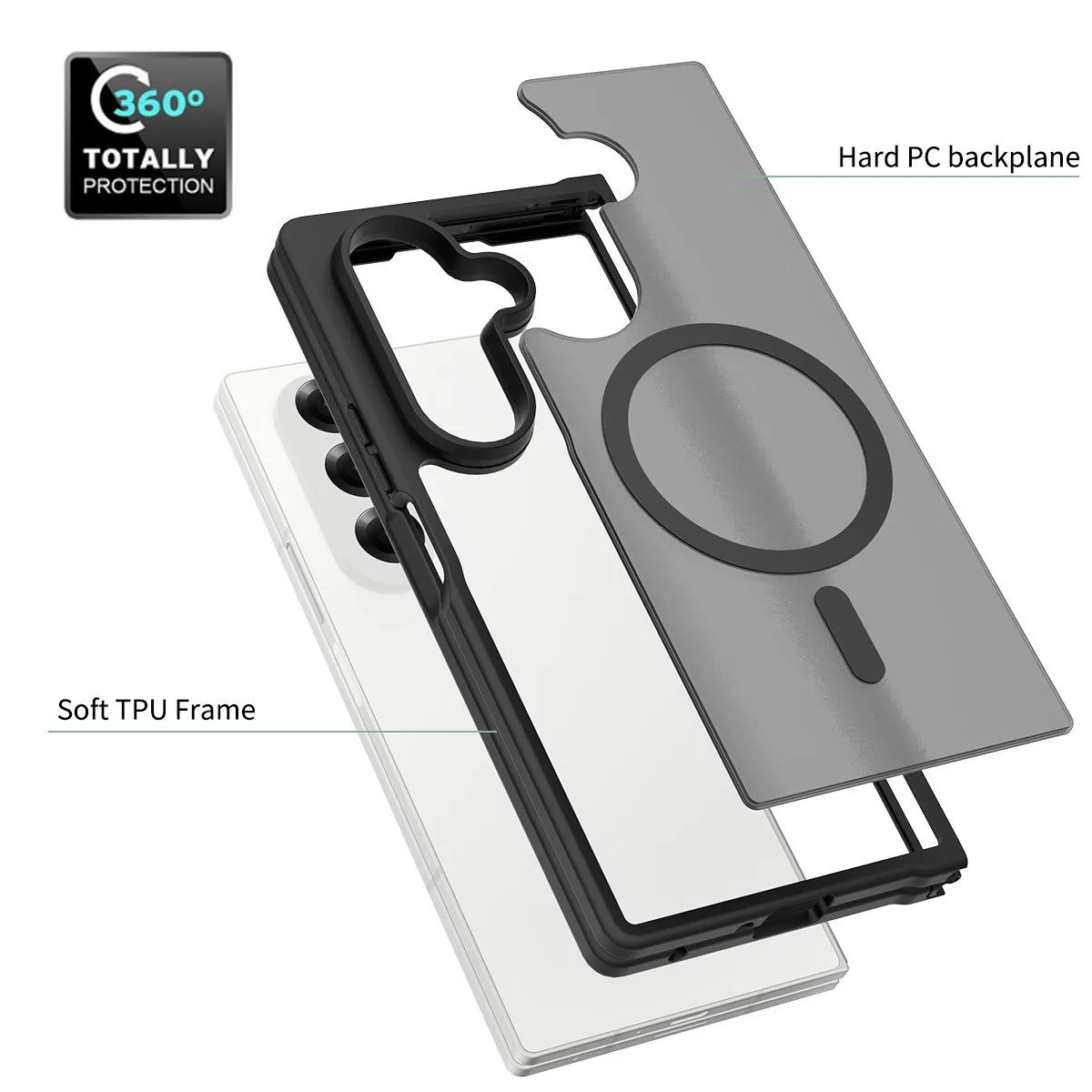 Case Samsung Galaxy Z Fold8 Fold 8 Ultra MagSafe 360° Ring Frosted Clear Shockproof Anti Yellowing Magnetic Ring Premium — Matte Clear