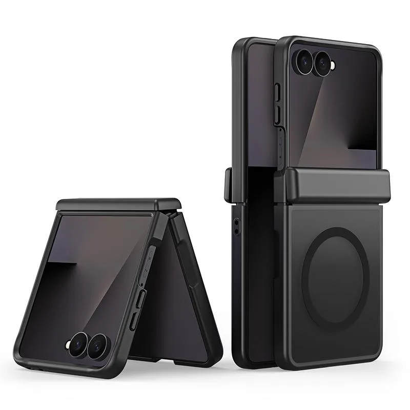SNAPFIT Case Compatible With Samsung Galaxy Z Flip8 Flip 8 Ultra Hard Case 360° Rotating Stand Hinge Protection Slim Armor Shockproof Casing Bulit In Screen Protector — Black