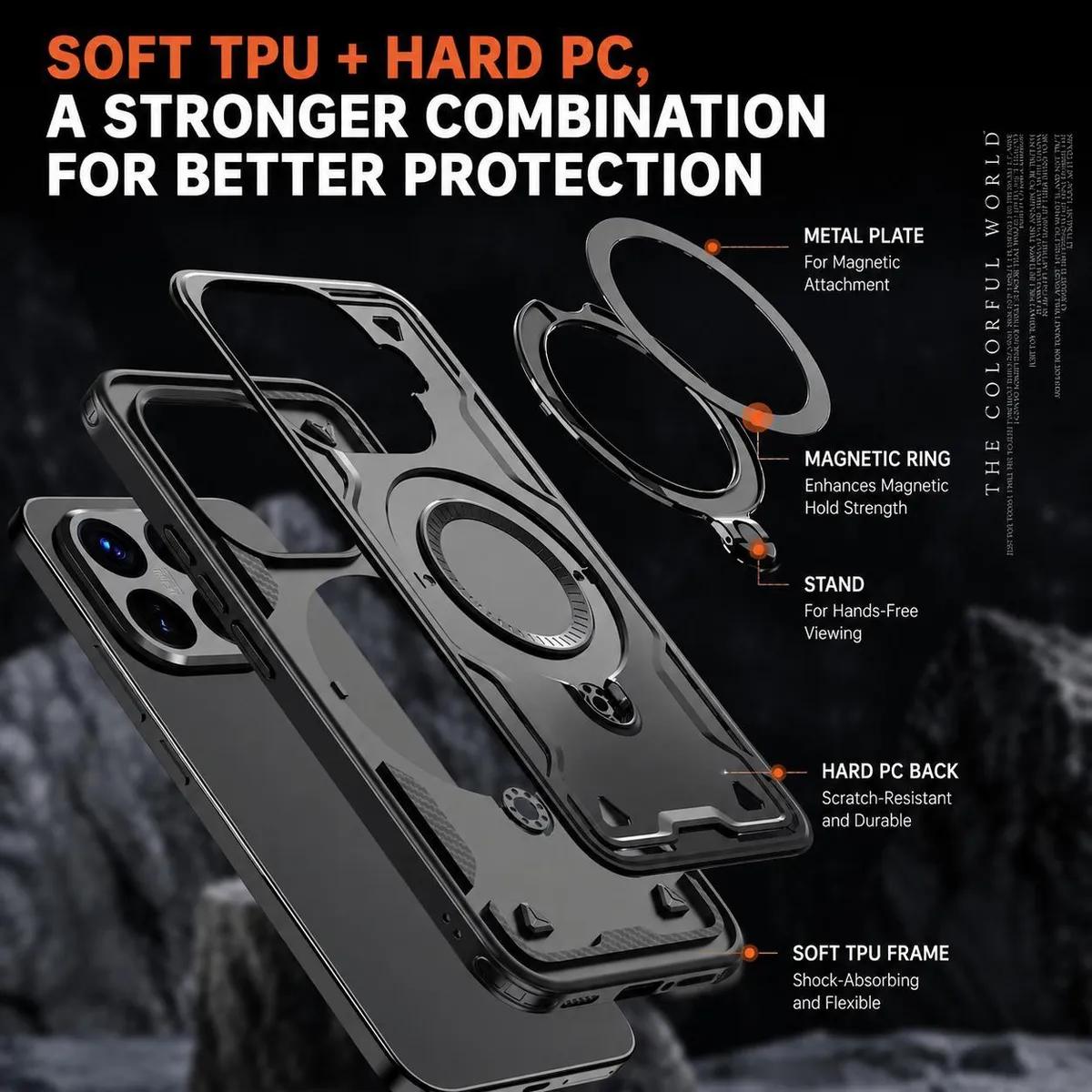 SNAPFIT Case Xiaomi 17T / 17T Pro SNAPFIT MagSafe Hardcase Armor Premium Ring Stand 360° Rotate Kickstand MagSafe Magnetic Rugged Full Cover Casing — Black / Xiaomi 17T