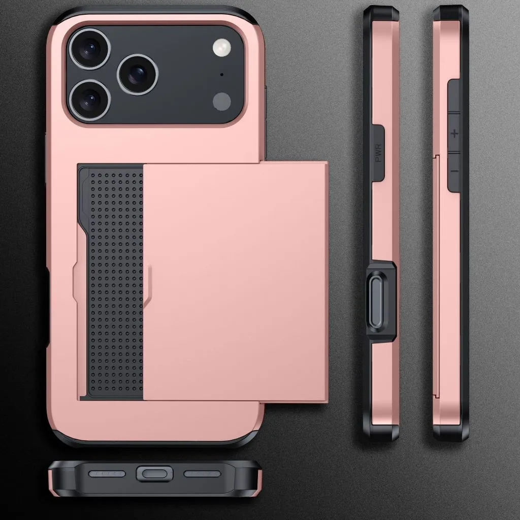 Case iPhone 18 Pro Max 18 Pro Card Holder Sliding Wallet Anti Shock Premium Hard PC Soft TPU Pelindung Kamera Anti Bentur Shockproof — Black / iPhone 18 Pro Max