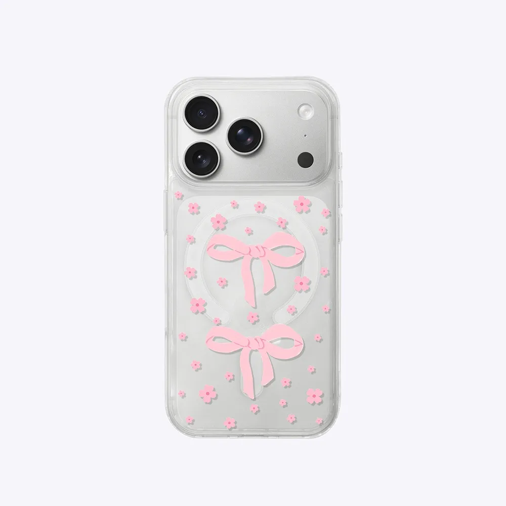 Case 3D Floral Motif Bunga Transparan Softcase Anti Gores — Bow Blossom / iPhone 18 Pro