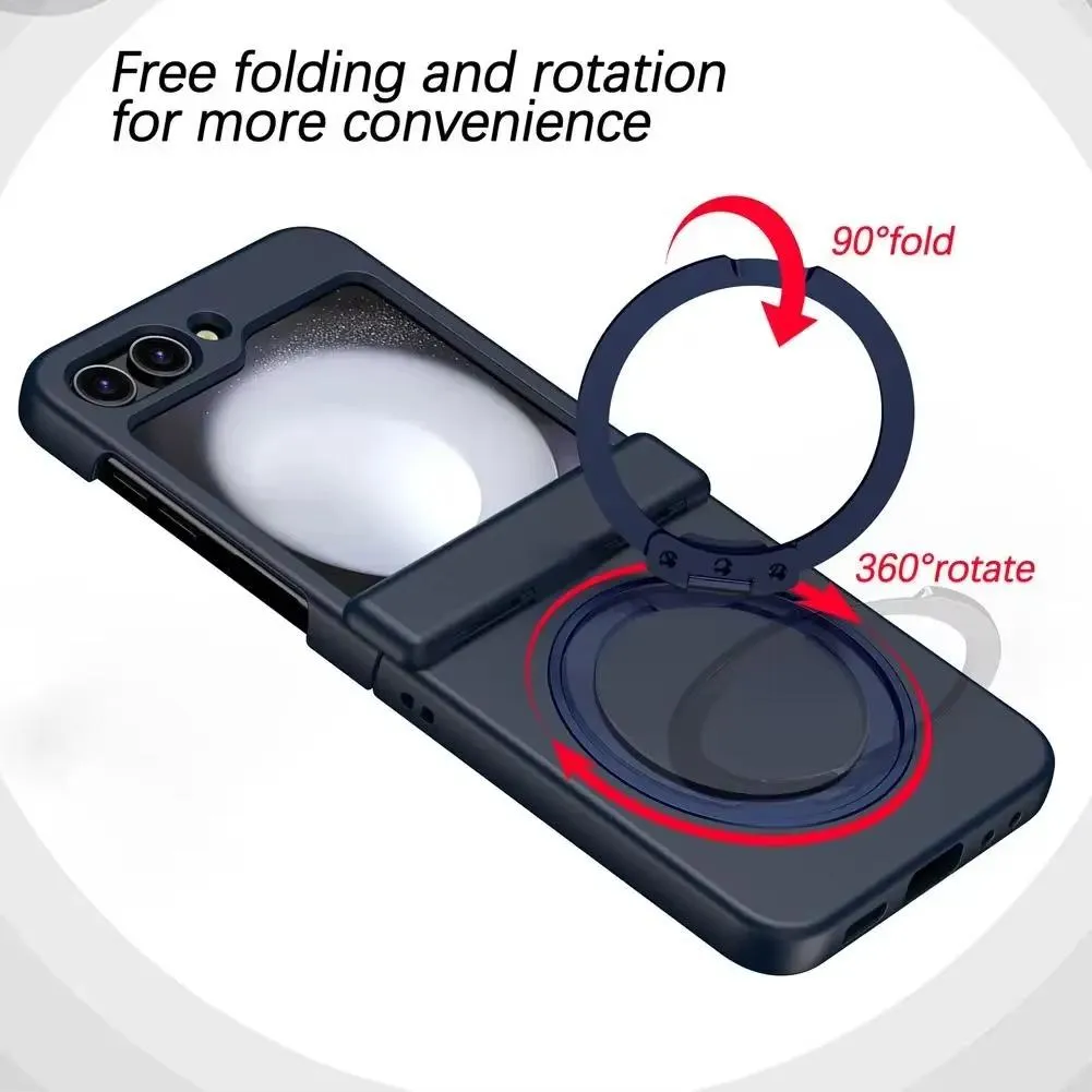 SNAPFIT Case Compatible With Samsung Galaxy Z Flip8 Flip 8 Ultra Hard Case 360° Rotating Stand Hinge Protection Slim Armor Shockproof Casing Bulit In Screen Protector — Black