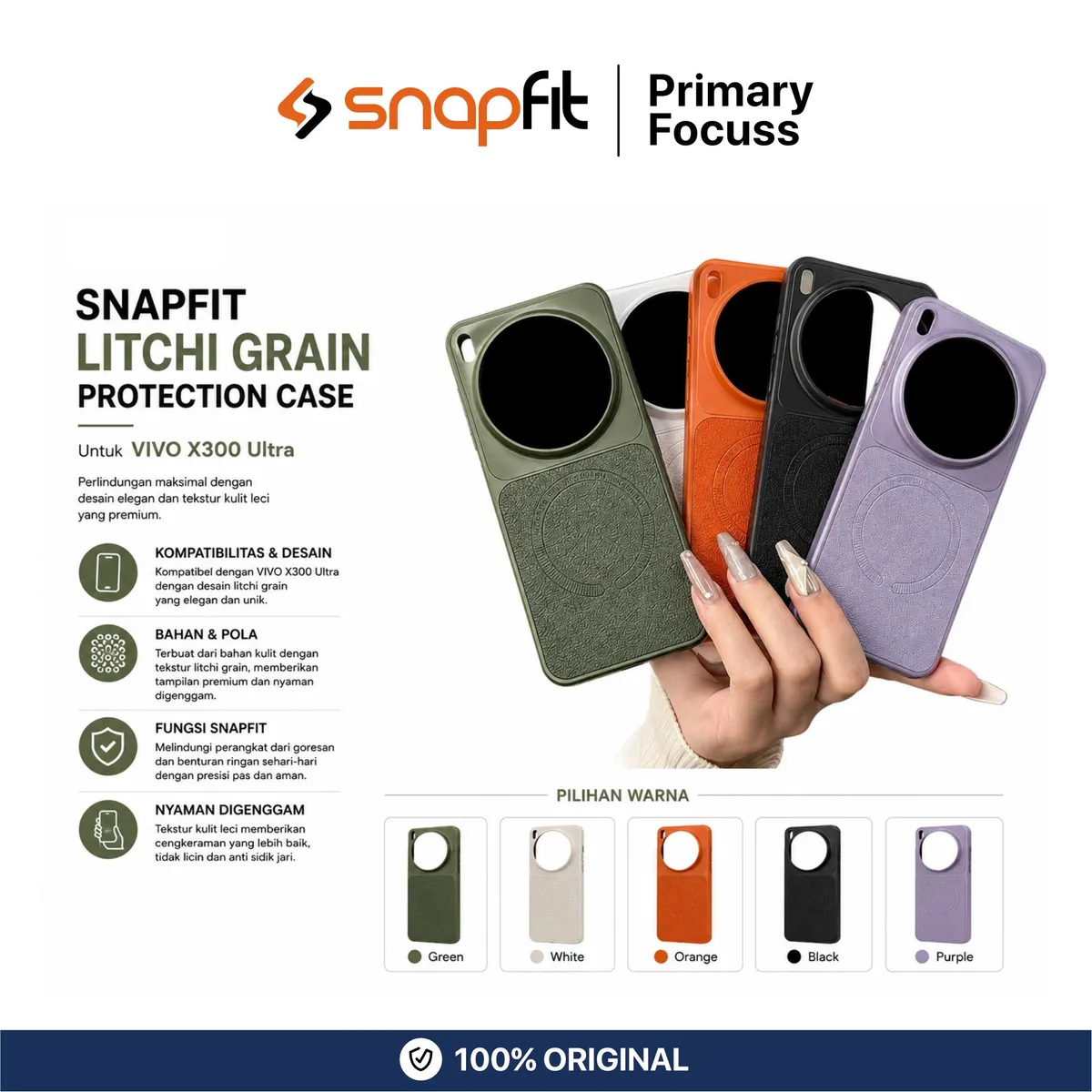 SNAPFIT Case for Vivo X300 Ultra SNAPFIT Leather Litchi Grain Pattern MagSafe Magnetic Protective Casing Cover - Primary Focuss