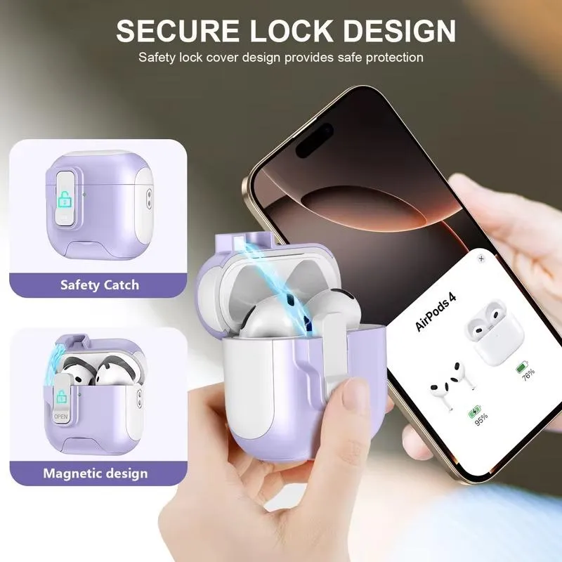 SNAPFIT Case Compatible for Airpods 4 2024 SNAPFIT Stand Security Lock Magnetic With Strap Lanyard Protective Cover Casing - Primary Focuss ā Apple Green / Airpods Pro 3 2025
