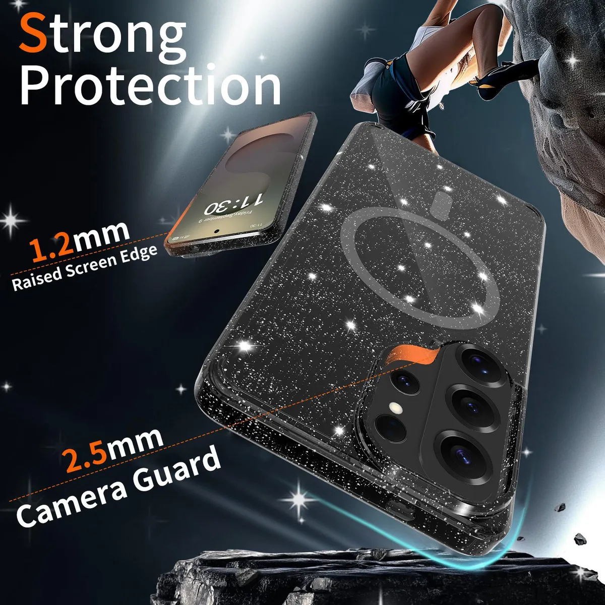 SNAPFIT Case for Samsung Galaxy S26 Ultra Plus SNAPFIT Glitter Hardcase MagSafe Magnetic Cloud Mirror Protective Cover Casing - Primary Focuss ā Glitter Black / S26 Ultra