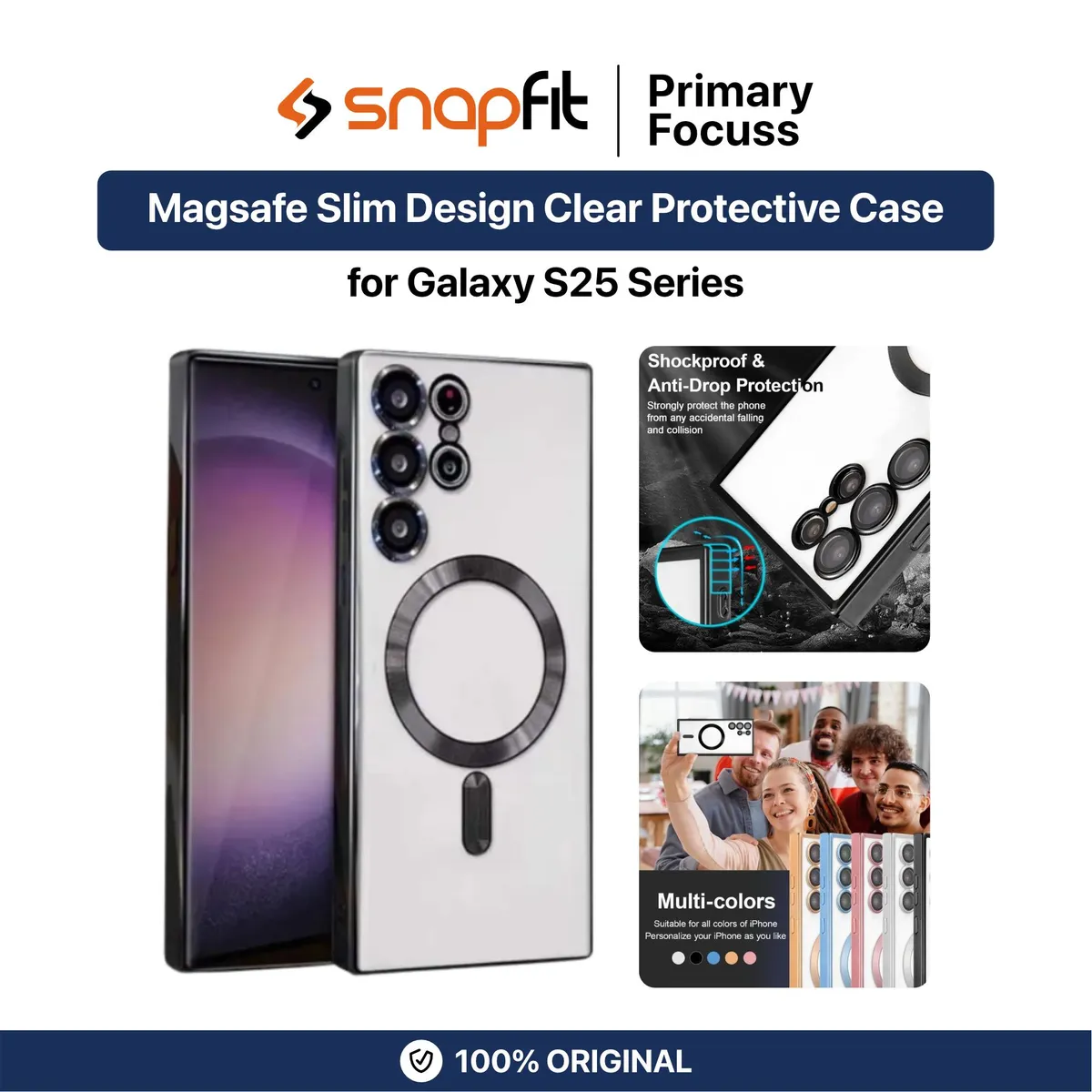 SNAPFIT Case Compatible for Samsung Galaxy S26 S25 Ultra Plus SNAPFIT MagSafe Slim Design Clear Case with Lens Protector Protective Cover Casing - Primary Focuss