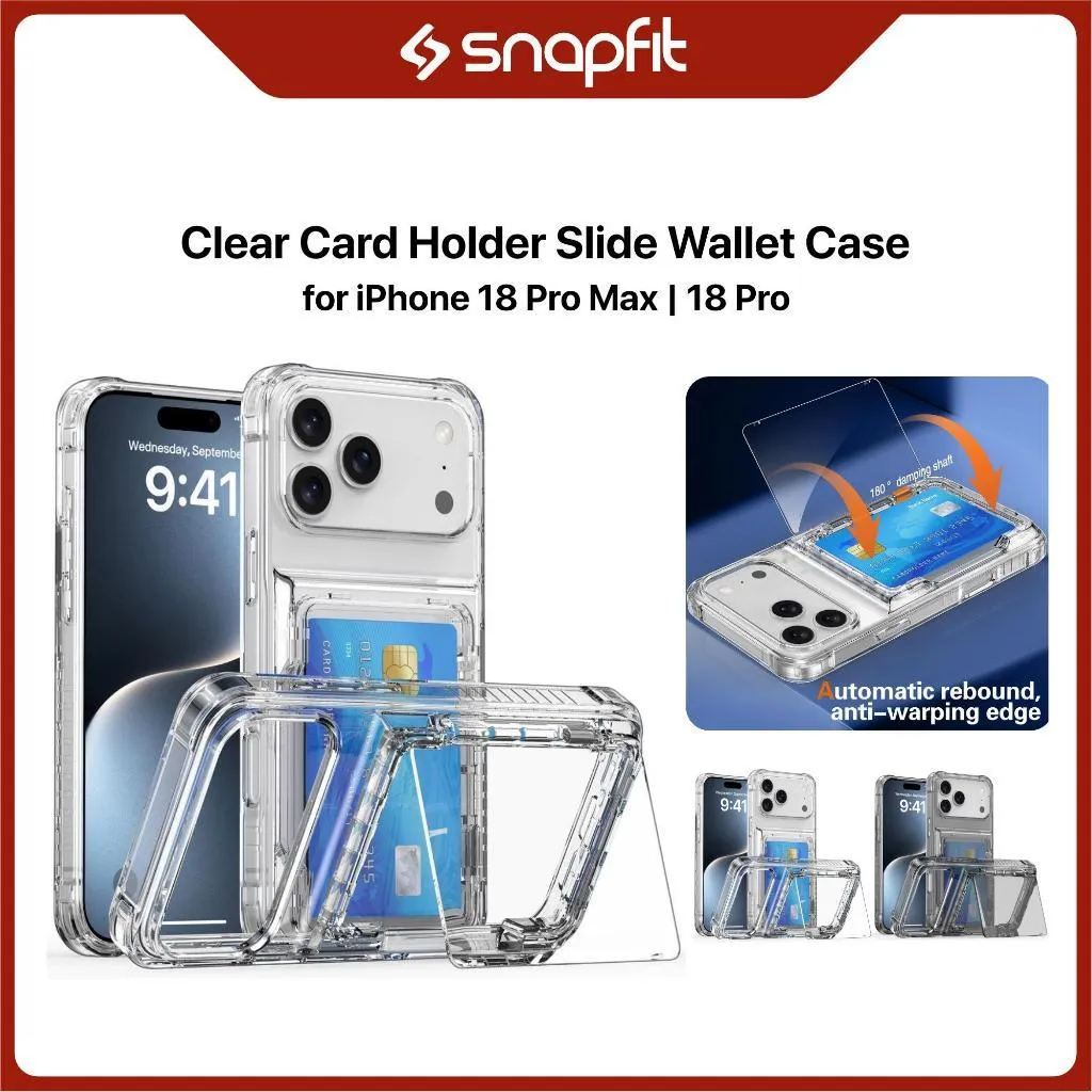 SNAPFIT Case iPhone 18 Pro Max 18 Pro TPU PC Card Slot Anti Slip Shockproof Clear