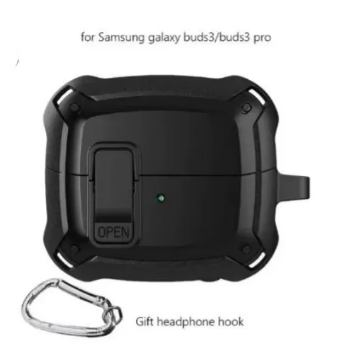 SNAPFIT Case for Samsung Galaxy Buds 4 / Buds 4 Pro Buds 3 FE / Buds 3FE / Buds 3 Pro / 3 3Pro SNAPFIT Security Lock Military Shockproof Protect With Keychain Buds3 Pro Protective Cover Casing - Primary Focuss — Black / Buds 4 / 4 Pro