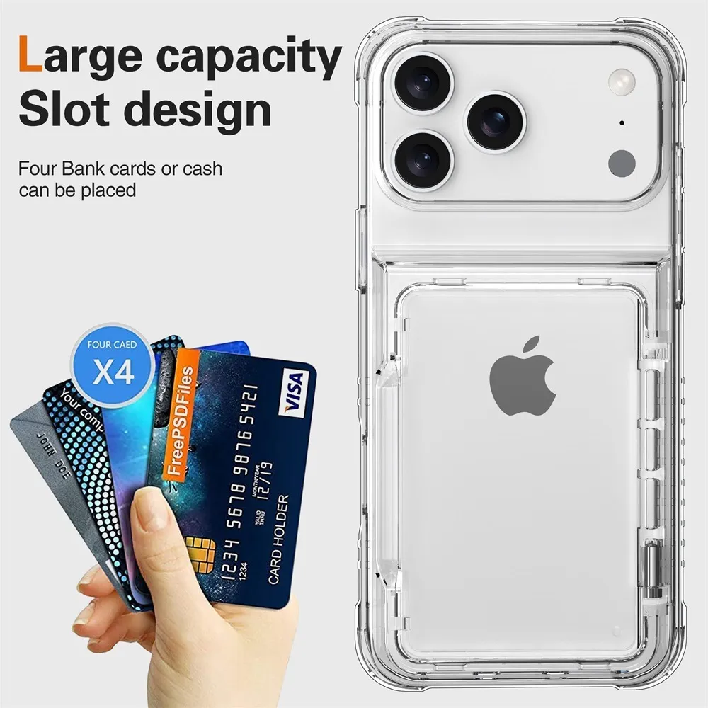 SNAPFIT Case iPhone 18 Pro Max 18 Pro TPU PC Card Slot Anti Slip Shockproof Clear — Clear / iPhone 18 Pro Max