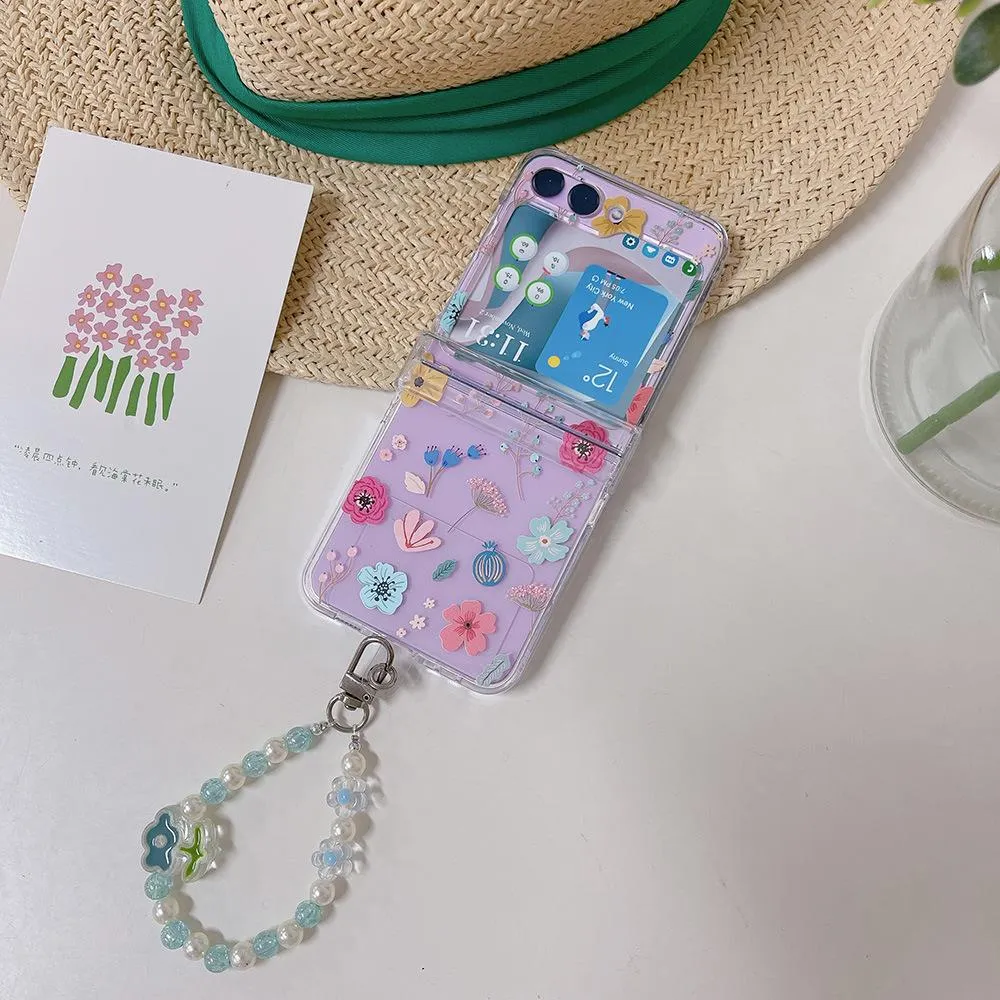 SNAPFIT Case for Samsung Galaxy Z Flip 8 Flip8 SNAPFIT 3D Floral Clear Transparent Painted Pattern Design Hinge Engsel Protector with Lanyard Protective Cover Casing - Primary Focuss ā Sricker Love