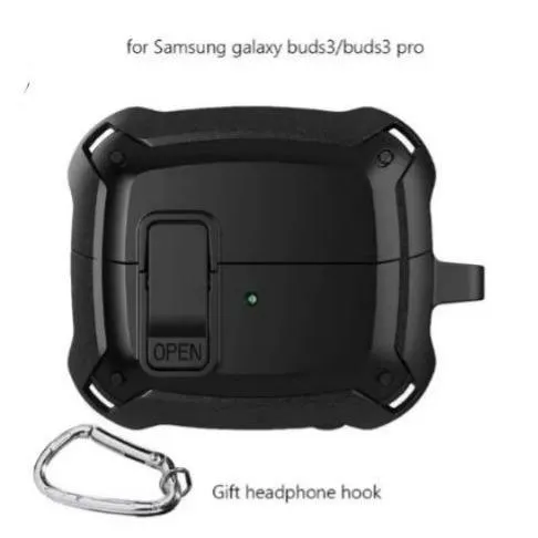 SNAPFIT Case for Samsung Galaxy Buds 4 / Buds 4 Pro Buds 3 FE / Buds 3FE / Buds 3 Pro / 3 3Pro SNAPFIT Security Lock Military Shockproof Protect With Keychain Buds3 Pro Protective Cover Casing - Primary Focuss — Black / Buds 4 / 4 Pro