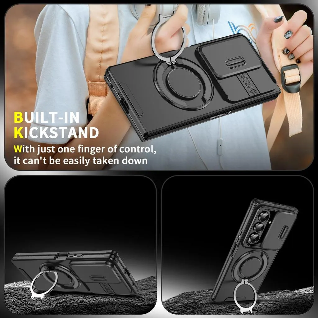 SNAPFIT Case Samsung Galaxy Z Fold 8 Ultra Fold8 Wide Kickstand Sliding Camera Cover MagSafe Magnetic Rugged Full Protection — Black / Fold 8 (Wide)