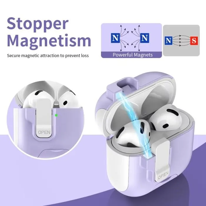 Case AirPods 4 SNAPFIT Stand Security Lock Magnetic with Lanyard — Purple